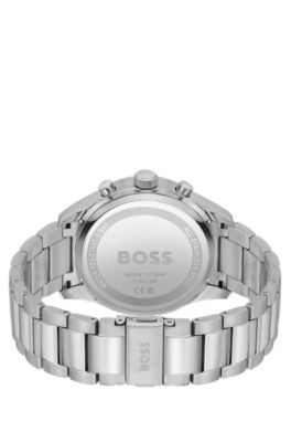 Link-bracelet chronograph watch with sandblasted dial, Silver