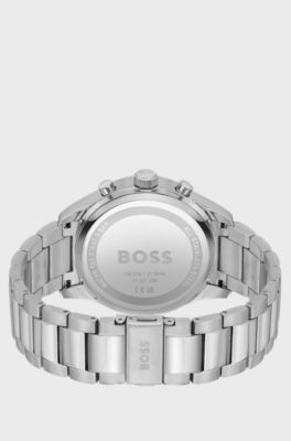 Link-bracelet chronograph watch with sandblasted dial, Silver