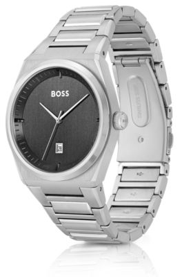 Link-bracelet watch with grey dial, Silver