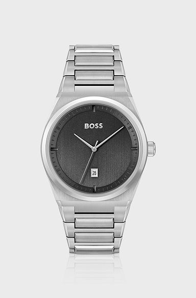 Link-bracelet watch with grey dial, Silver