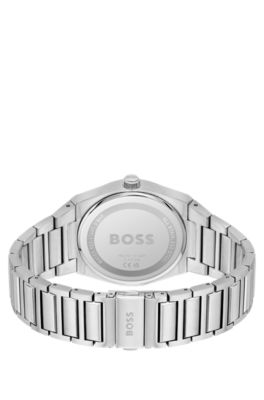 Link-bracelet watch with grey dial, Silver