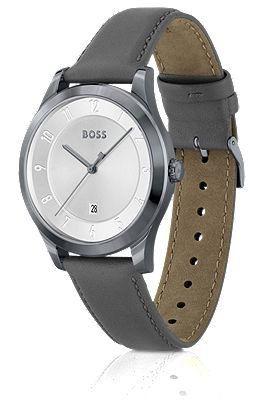 BOSS Montre plaqu e grise bracelet en cuir