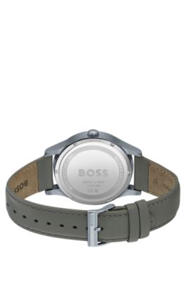 Grey-plated watch with leather strap, Silver