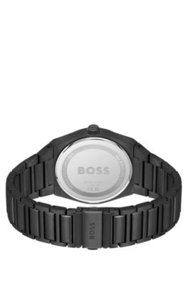 Black-plated watch with link bracelet, Black