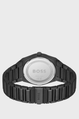 Black-plated watch with link bracelet, Black