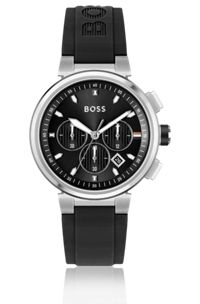 Montre chronographe avec bracelet noir à logo embossé, Noir
