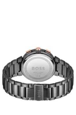 Link-bracelet chronograph watch in grey-plated steel, Silver