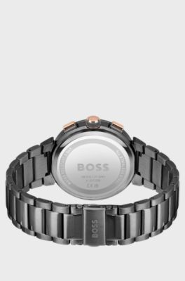 Link-bracelet chronograph watch in grey-plated steel, Silver