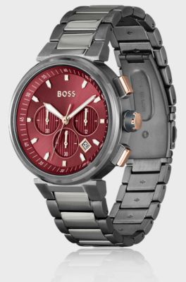 Link-bracelet chronograph watch in grey-plated steel, Silver