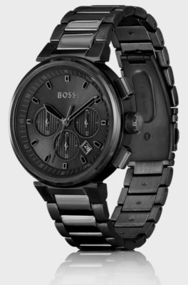 Black-plated chronograph watch with tonal dial, Black