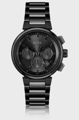 Black-plated chronograph watch with tonal dial, Black