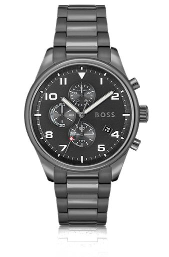 Kronograf-ur af grå plade og med sort skive, Mørkegrå
