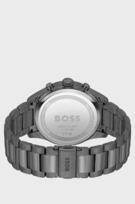 Grey-plated chronograph watch with black dial, Dark Grey