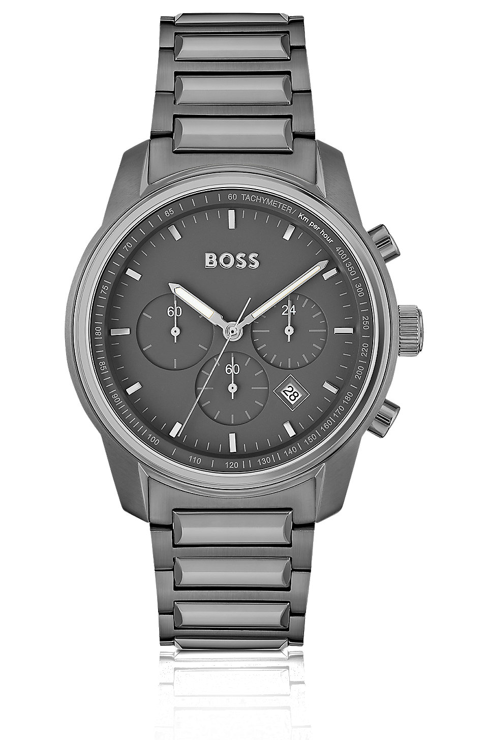 BOSS - Grey-plated chronograph watch with tonal dial