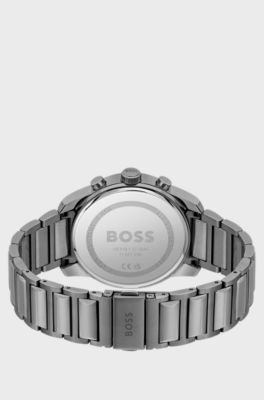 Grey-plated chronograph watch with tonal dial, Dark Grey