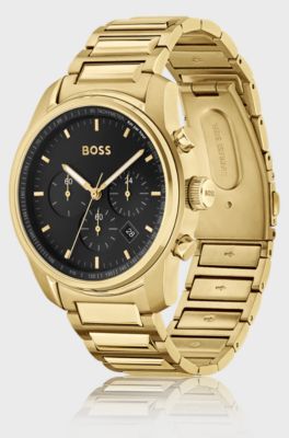 Gold-effect chronograph watch with black dial, Gold
