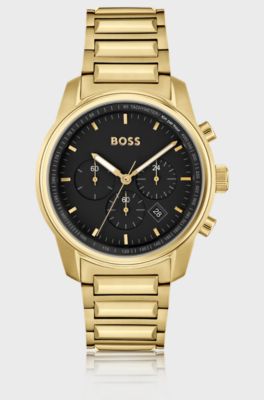 Gold-effect chronograph watch with black dial, Gold