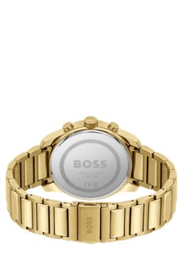 Gold-effect chronograph watch with black dial, Gold