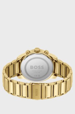 Gold-effect chronograph watch with black dial, Gold