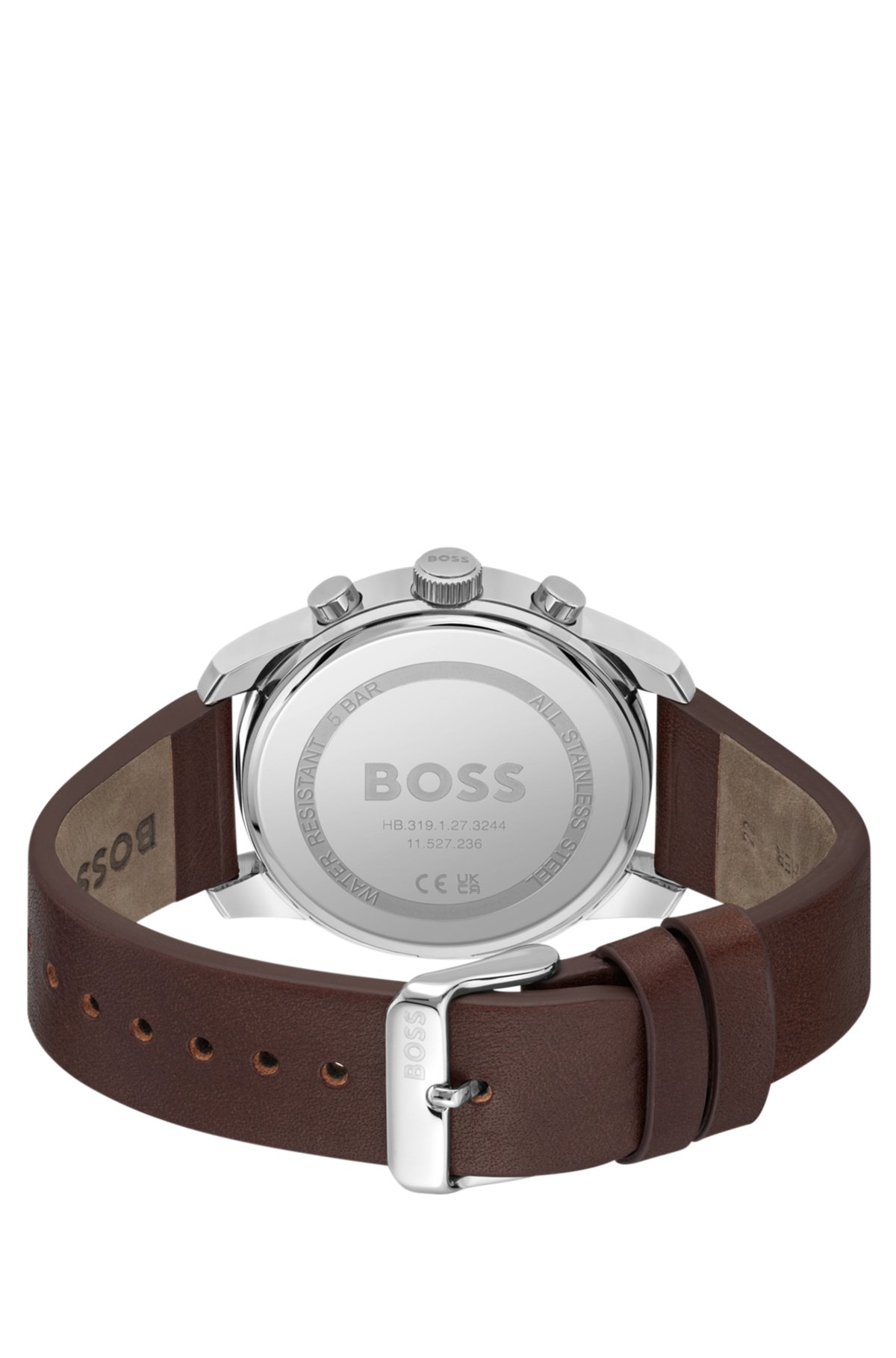 BOSS - Blue-dial chronograph with brown leather strap