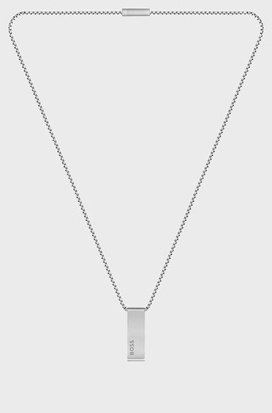 Box-chain necklace with logo-and-stripe pendant, Silver
