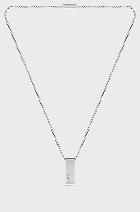 Box-chain necklace with logo-and-stripe pendant, Silver