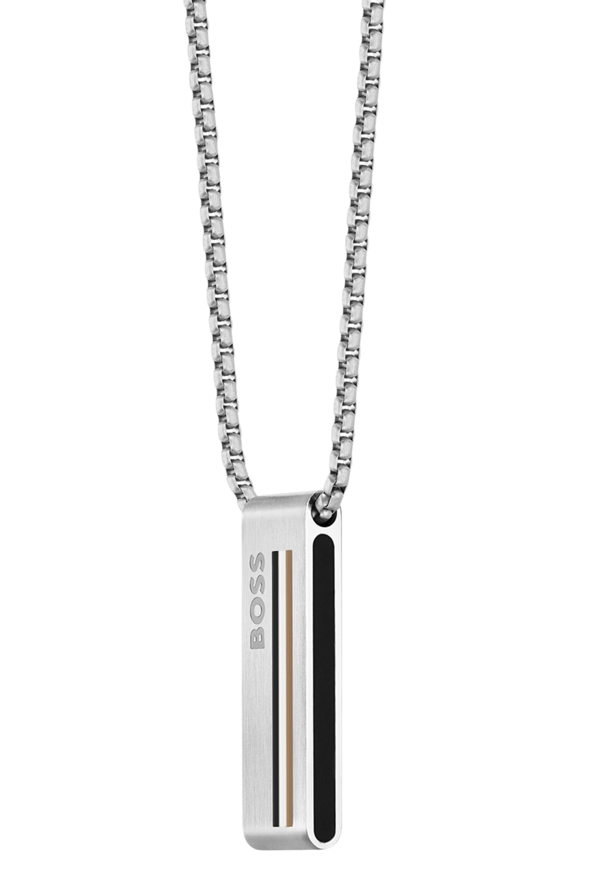 BOSS - Box-chain necklace with logo-and-stripe pendant