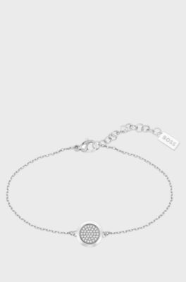 Chain bracelet with pav&eacute;-crystal medallion, Silver tone