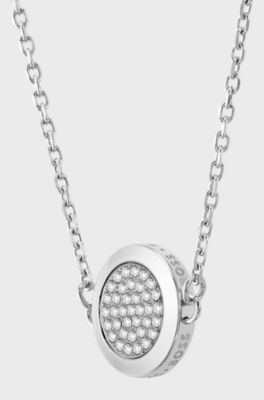 Chain bracelet with pav&eacute;-crystal medallion, Silver tone