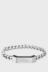 Chain cuff with branded magnetic closure: small, Silver