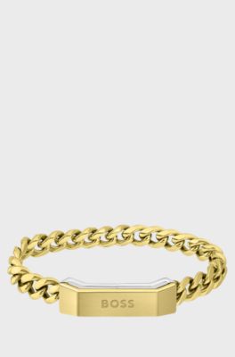 Chain cuff with branded magnetic closure: small, Gold tone