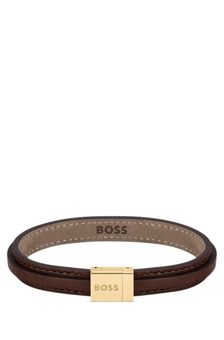 Double-layered leather cuff with logo-detail closure: small, Assorted-Pre-Pack