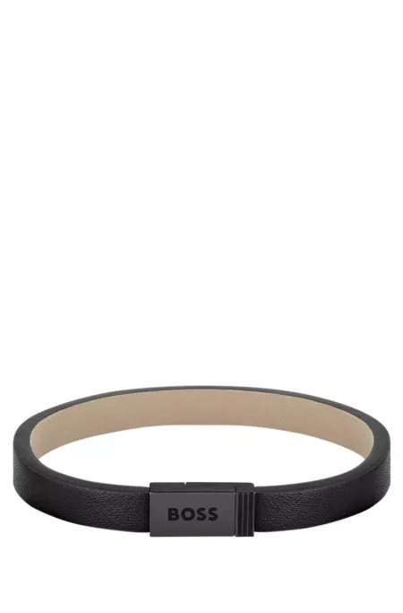 Black-leather cuff with branded closure