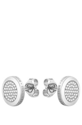 Butterfly-post earrings with pav&eacute;-crystal medallions, Silver tone