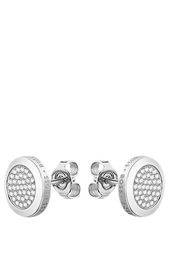 Butterfly-post earrings with pavé-crystal medallions, Silver