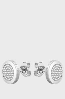 Butterfly-post earrings with pav&eacute;-crystal medallions, Silver tone