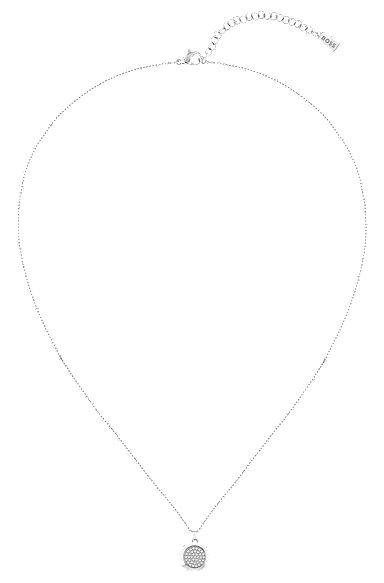 Chain necklace with pavé-crystal medallion pendant, Silver