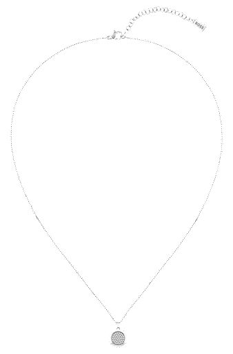 Chain necklace with pavé-crystal medallion pendant, Silver
