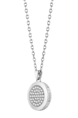 Chain necklace with pav&eacute;-crystal medallion pendant, Silver tone