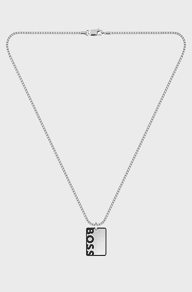Box-chain necklace with reversible logo pendant, Silver
