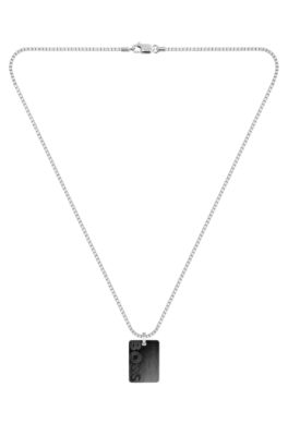 Box-chain necklace with reversible logo pendant, Silver tone