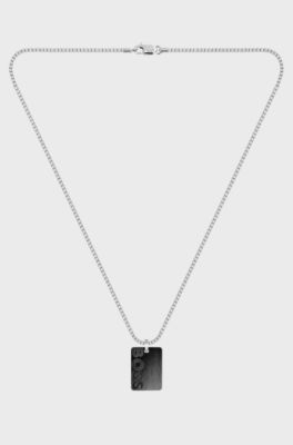 Box-chain necklace with reversible logo pendant, Silver tone