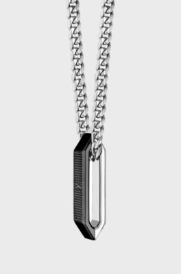 Reversible-pendant curb-chain necklace in a silver tone, Assorted-Pre-Pack