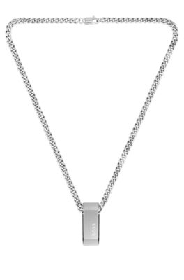 Reversible-pendant curb-chain necklace in a silver tone, Assorted-Pre-Pack