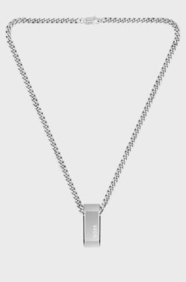 Reversible-pendant curb-chain necklace in a silver tone, Assorted-Pre-Pack