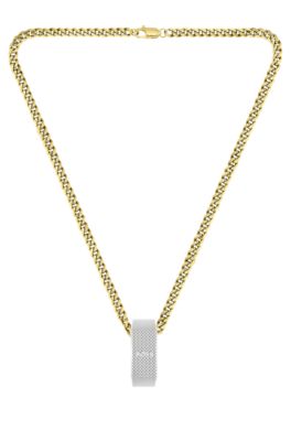 Gold-effect necklace with reversible logo pendant, Gold tone