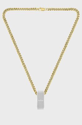 Gold-effect necklace with reversible logo pendant, Gold tone