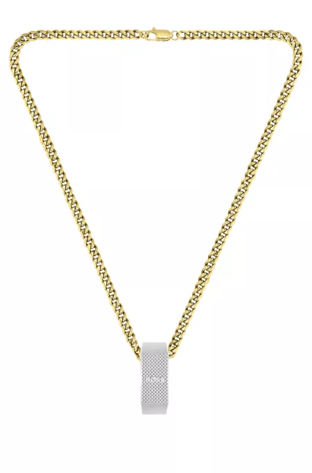 Gold-effect necklace with reversible logo pendant