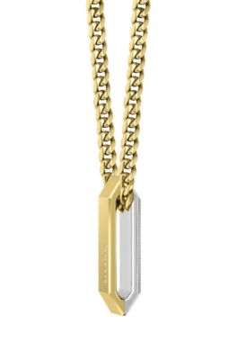 Gold-effect necklace with reversible logo pendant, Gold tone
