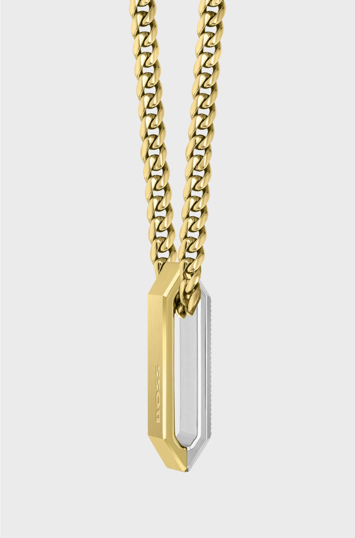 Gold-effect necklace with reversible logo pendant, Gold